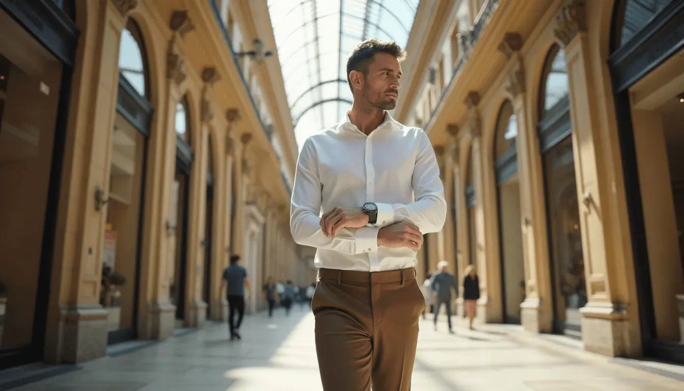 Mann im Maßhemd in Galerie