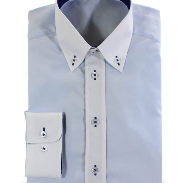 Shirt with Button-Down Collar Blue and White – Template image