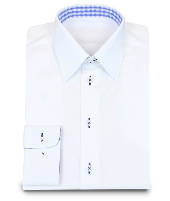 White Easy-Care Shirt with Blue Contrasting Colors