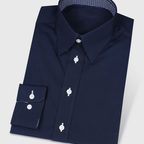 Dark blue Button-Under-Shirt with Checkered Contrasting Fabric – Preview 1