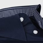Dark blue Button-Under-Shirt with Checkered Contrasting Fabric – Preview 5