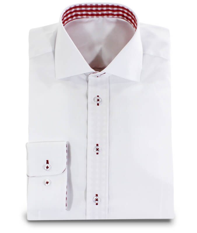 White Shirt with Red Applications Collar