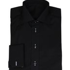 Black shirt with different buttonhole colour and button thread – Preview 1