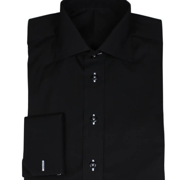 Black shirt with different buttonhole colour and button thread – Template image