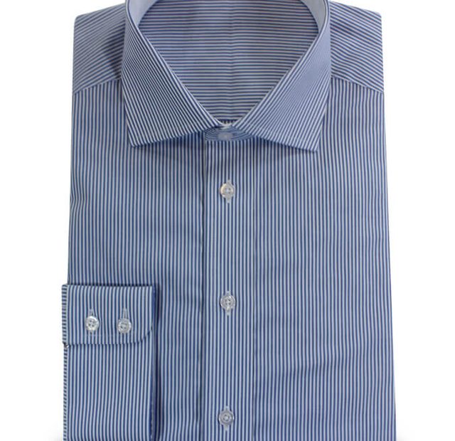 Elegant Shirt with Cutaway Collar and blue white stripes – Template image