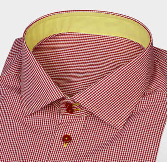 Red White Checkered Shirt with Shark Collar and Yellow Accents – Template image