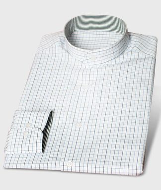 Blau-kariertes Businesshemd mit Stehkragen