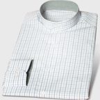 Blau-kariertes Businesshemd mit Stehkragen – Vorschau 1