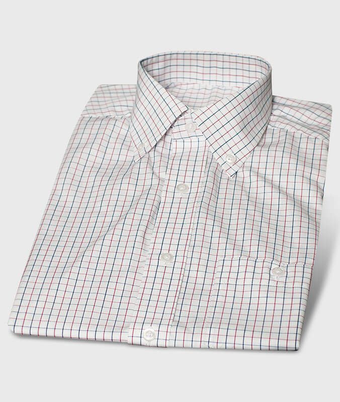 Colored Checkered Short Sleeve Shirt Button-Down Collar