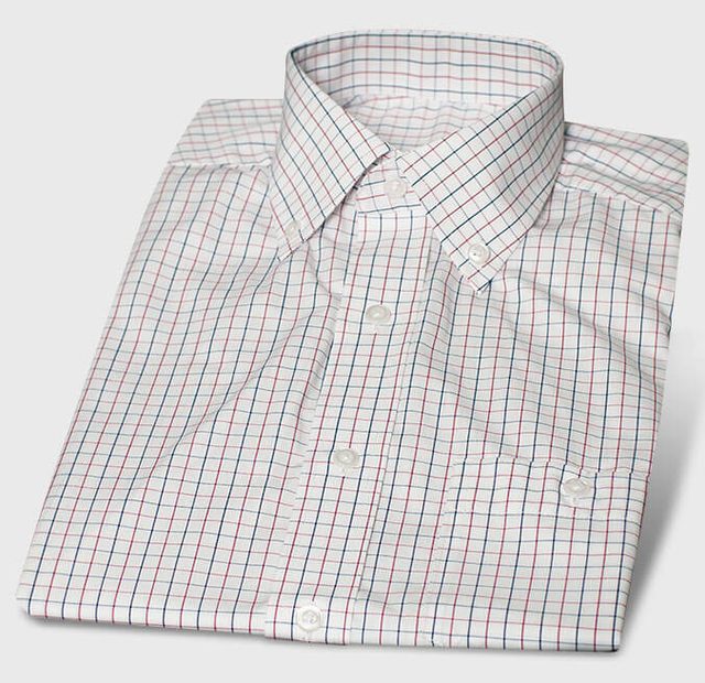 Colored Checkered Short Sleeve Shirt Button-Down Collar – Template image