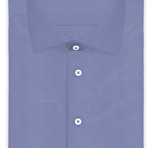 Fil-a-fil Mittelblau bügelfrei Kurzärmeliges Freizeithemd – Vorlagenbild