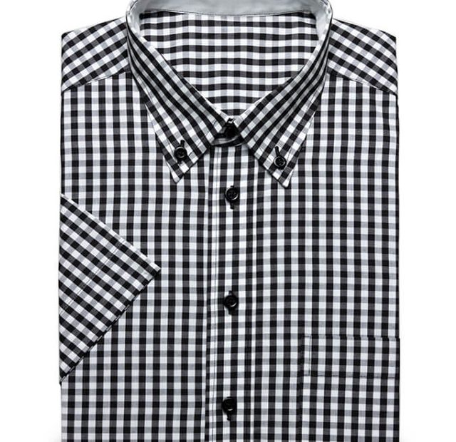Black checkered shirt with buttone down collar – Template image