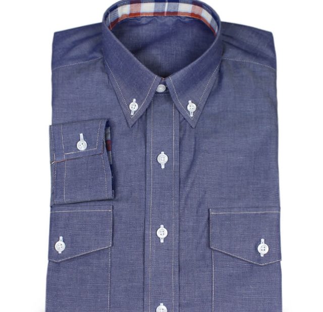 Grey-blue shirt with contrast material – Template image