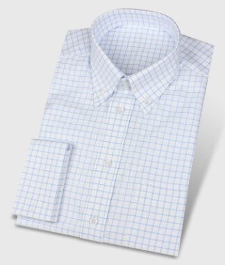 Blau-kariertes Oxfordhemd mit Umschlagmanschette