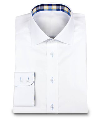 Weißes Oxfordhemd mit Karo-Kontraststoffen
