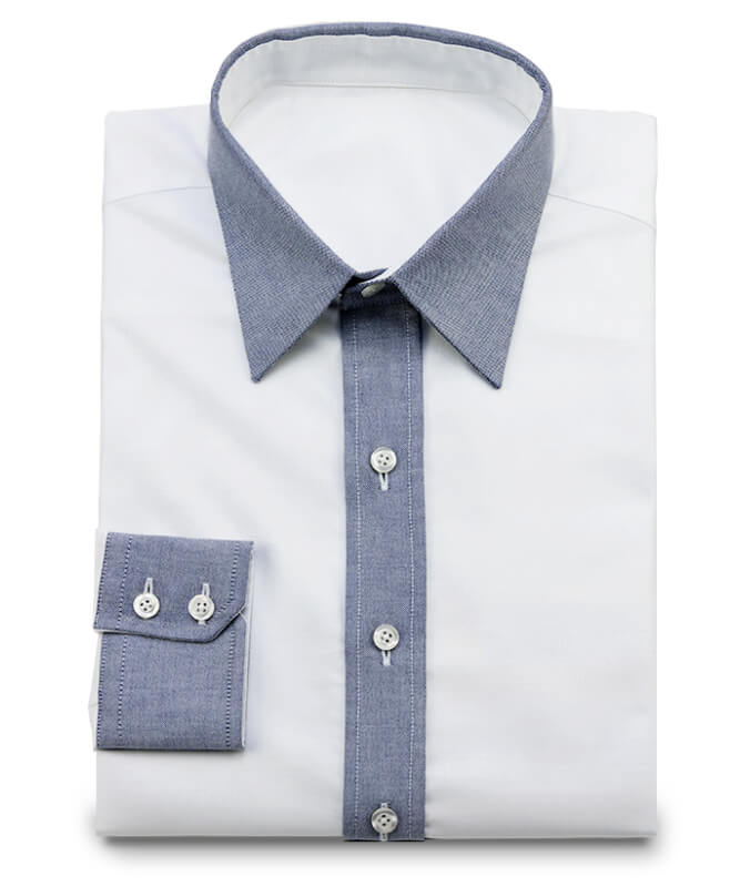 Oxfordhemd in weiß-grau Kontrast Kragen ohne Naht