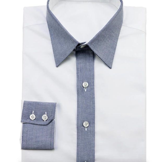 Oxfordhemd in weiß-grau Kontrast Kragen ohne Naht – Vorlagenbild