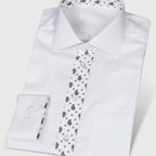 White Fishbone Shirt Paisley Design as Contrasting Fabric – Preview 1