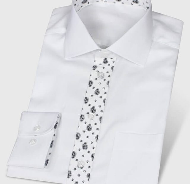 White Fishbone Shirt Paisley Design as Contrasting Fabric – Template image