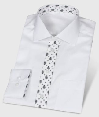 Weißes Fischgrätenhemd mit Paisley-Muster als Kontrast