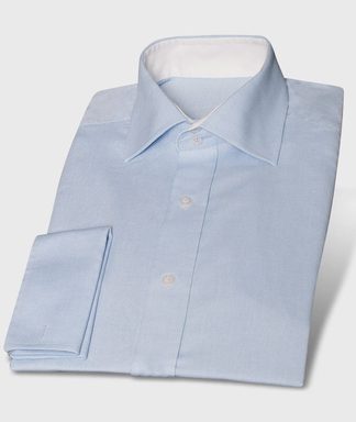 Blaues Hemd aus Royal Oxford mit weißem Haifischkragen