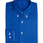 Eye-catching shirt in strong blue with stars and double button collar – Preview 1
