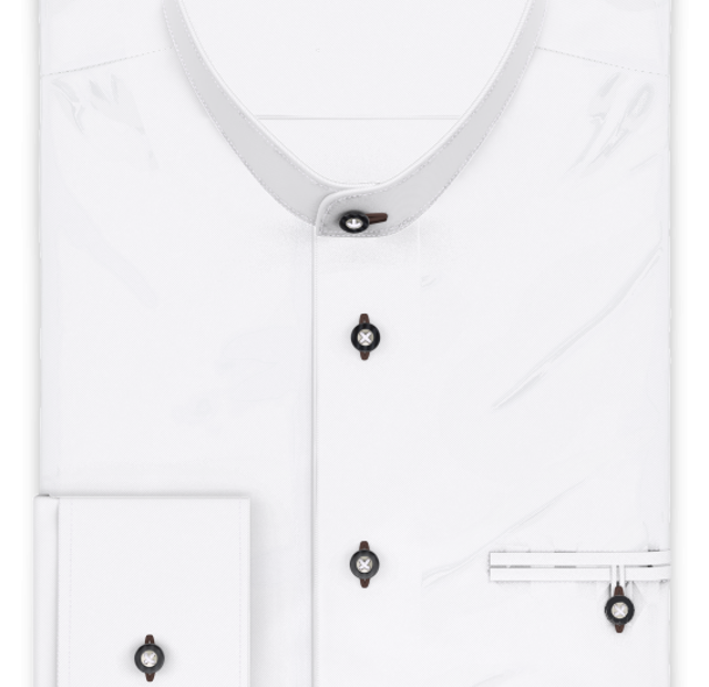 Half-twist stretch white traditional shirt with strap for fastening the sleeve – Template image