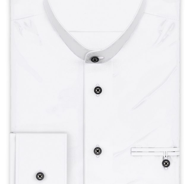 Half-twist stretch white traditional shirt with strap for fastening the sleeve – Template image