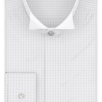 Full-twist white checkered wing collar shirt mother-of-pearl buttons – Preview 1
