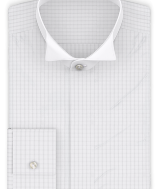 Vollzwirn Weiß kariert Frackkragen-Hemd Perlmuttknöpfe