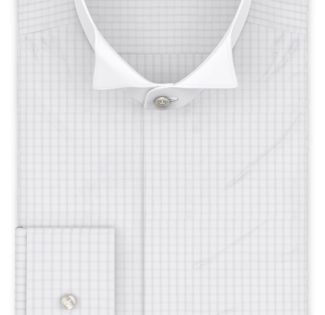 Full-twist white checkered wing collar shirt mother-of-pearl buttons – Template image