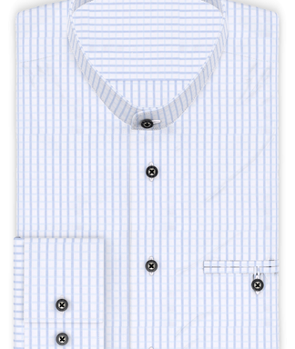 Vollzwirn Hellblau kariert Trachtenhemd Riegel zum Festbinden des Ärmels