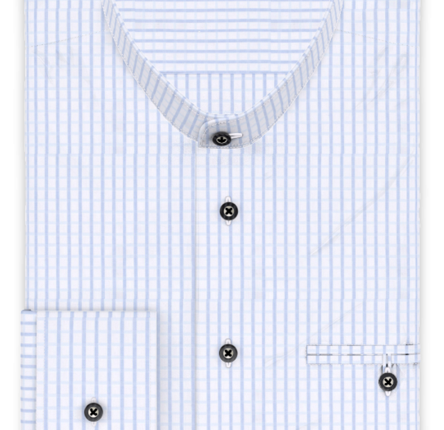 Full-twist light blue checkered traditional shirt with strap for fastening the sleeve – Template image