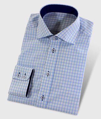 Doppelknopfkragen hellblau kariert