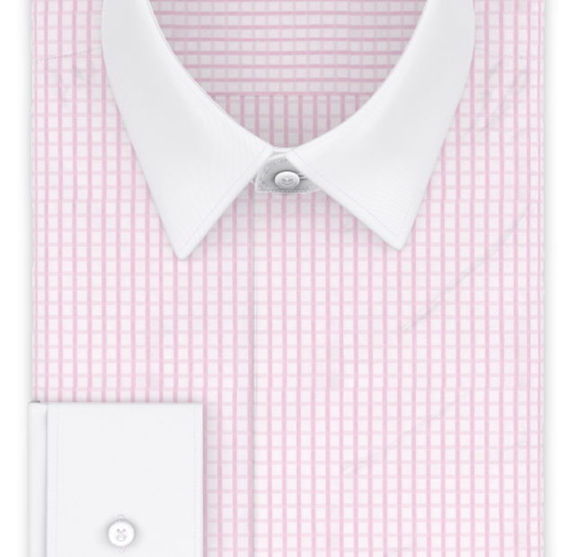Full-twist pink checkered business shirt with white collar – Template image