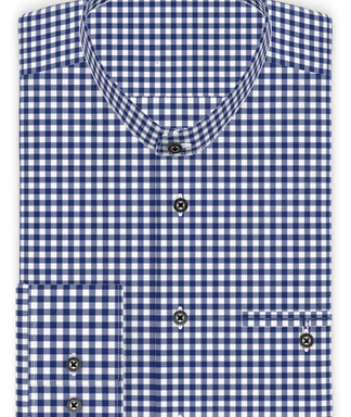 Vichykaro Dunkelblau Trachtenhemd  Riegel zum Festbinden des Ärmels