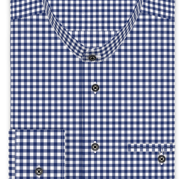 Vichykaro Dunkelblau Trachtenhemd Riegel zum Festbinden des Ärmels – Vorlagenbild