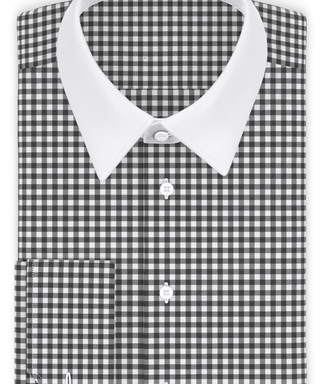 Vichykaro Dunkelgrau Businesshemd weißer Kragen + Manschetten