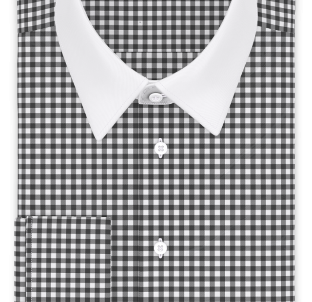 Vichy checkered dark gray business shirt with white collar and cuffs – Template image