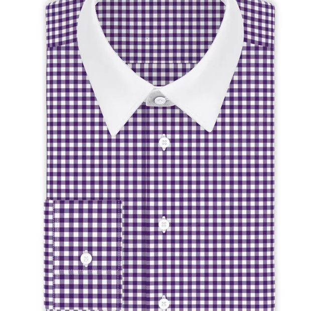 Vichy checkered purple business shirt with white contrast – Template image