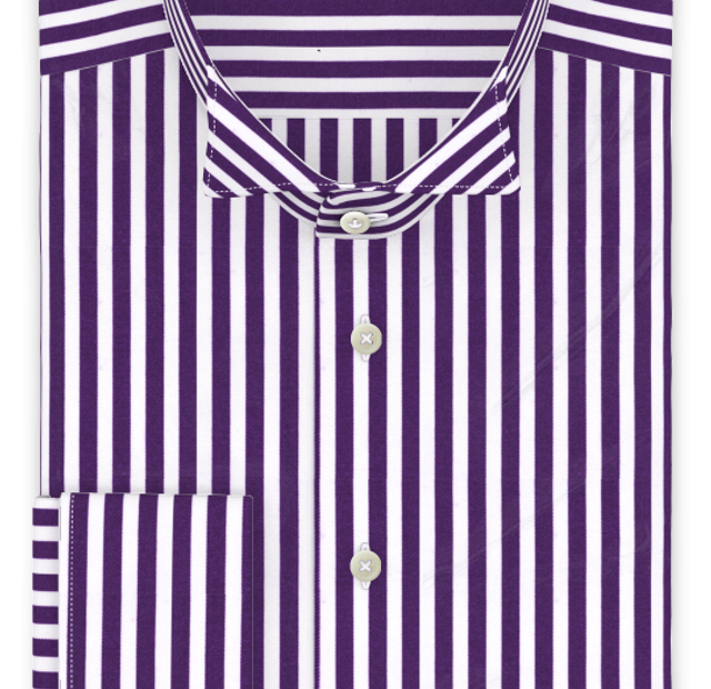 Wing collar shirt half-twist Roman stripe dark purple formal shirt – Template image