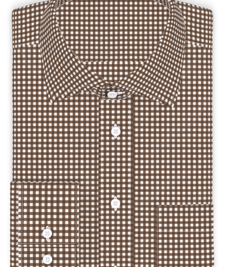 Vollzwirn Dunkelbraun kariert Freizeithemd