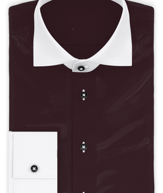 Vollzwirn Twill Bordeauxrot Businesshemd weißer Kragen