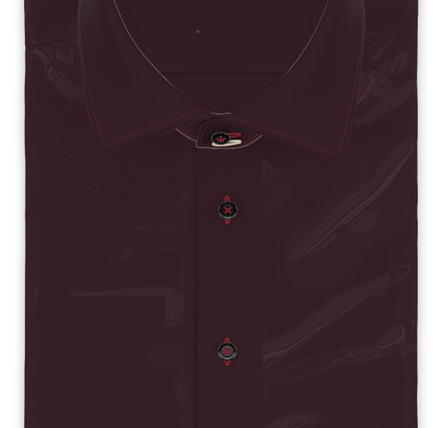 Short-sleeved full-twist twill burgundy casual shirt – Template image