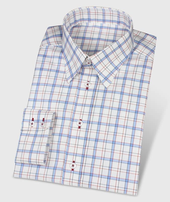 2-ply Cotton Shirt Checkered with Button-Under Collar