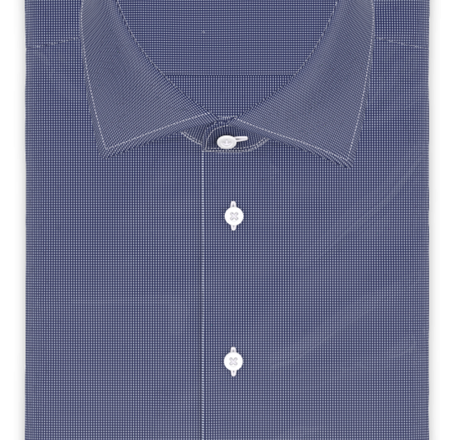 Short-sleeved full-twist dark blue piqué casual shirt – Template image