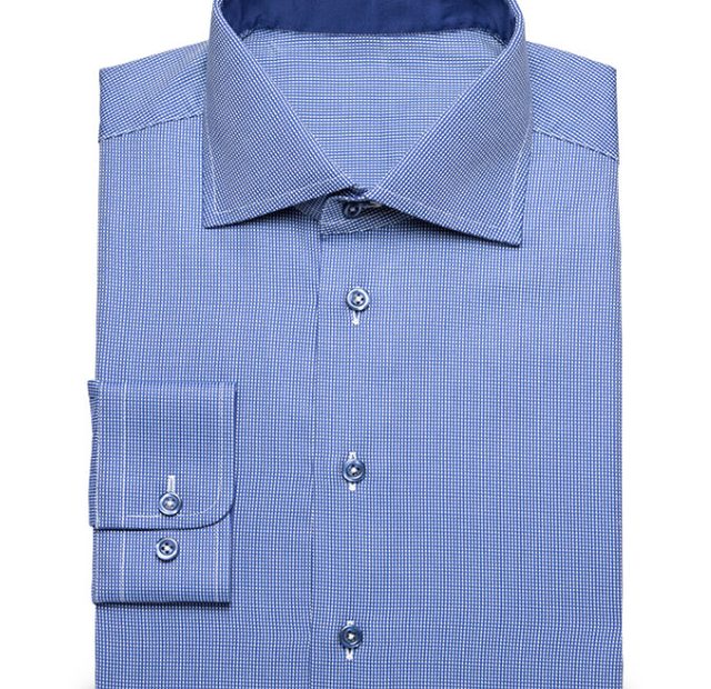 Dark blue piqué shirt made in full twine  – Template image