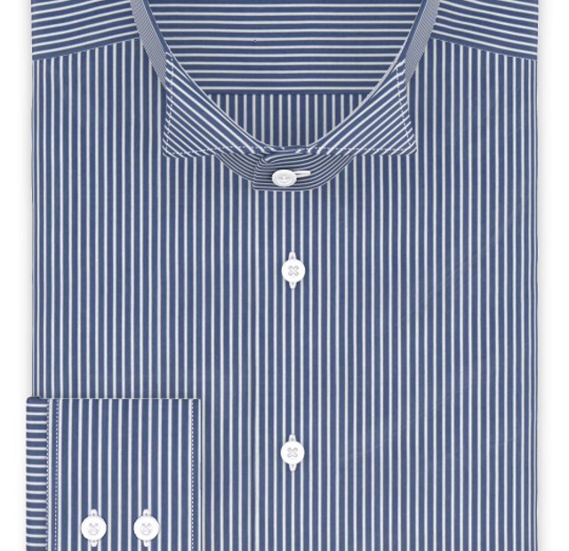 Popeline Dunkelblau gestreift Festliches Hemd – Vorlagenbild