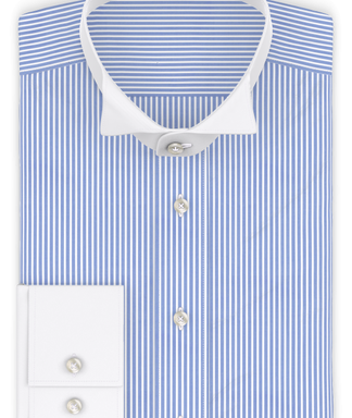 Popeline Hellblau gestreift Festliches Hemd Frackkragen